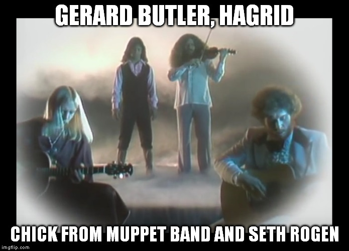 GERARD BUTLER, HAGRID CHICK FROM MUPPET BAND AND SETH ROGEN | image tagged in kansas | made w/ Imgflip meme maker