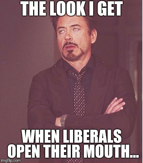 Face You Make Robert Downey Jr | THE LOOK I GET WHEN LIBERALS OPEN THEIR MOUTH... | image tagged in memes,face you make robert downey jr | made w/ Imgflip meme maker