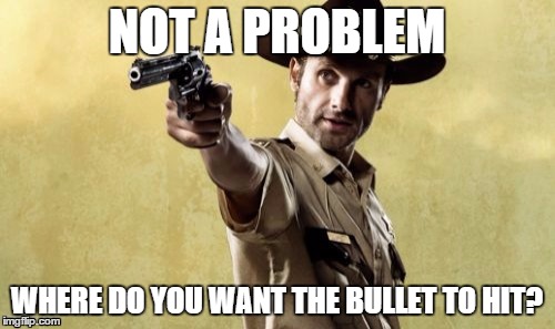 NOT A PROBLEM WHERE DO YOU WANT THE BULLET TO HIT? | made w/ Imgflip meme maker