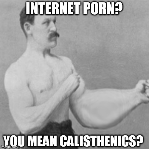 Giggity! | INTERNET PORN? YOU MEAN CALISTHENICS? | image tagged in overly manly man squishy | made w/ Imgflip meme maker