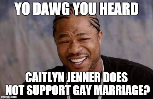 Yo Dawg Heard You | YO DAWG YOU HEARD CAITLYN JENNER DOES NOT SUPPORT GAY MARRIAGE? | image tagged in memes,yo dawg heard you | made w/ Imgflip meme maker