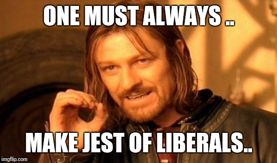 One Does Not Simply Meme | ONE MUST ALWAYS .. MAKE JEST OF LIBERALS.. | image tagged in memes,one does not simply | made w/ Imgflip meme maker