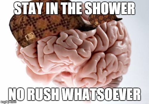 Scumbag Brain | STAY IN THE SHOWER NO RUSH WHATSOEVER | image tagged in memes,scumbag brain,scumbag | made w/ Imgflip meme maker