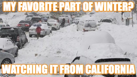 Favorite Part Of Winter? | MY FAVORITE PART OF WINTER? WATCHING IT FROM CALIFORNIA | image tagged in winter storm | made w/ Imgflip meme maker