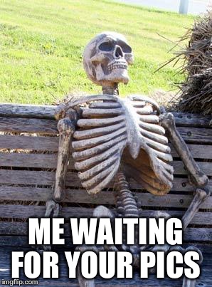 Waiting Skeleton Meme | ME WAITING FOR YOUR PICS | image tagged in waiting skeleton | made w/ Imgflip meme maker