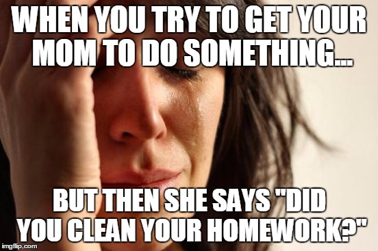 HOW DO YOU DO DAT! | WHEN YOU TRY TO GET YOUR MOM TO DO SOMETHING... BUT THEN SHE SAYS "DID YOU CLEAN YOUR HOMEWORK?" | image tagged in memes,first world problems | made w/ Imgflip meme maker