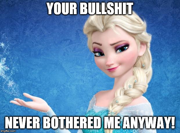 Elsa Frozen | YOUR BULLSHIT NEVER BOTHERED ME ANYWAY! | image tagged in elsa frozen | made w/ Imgflip meme maker