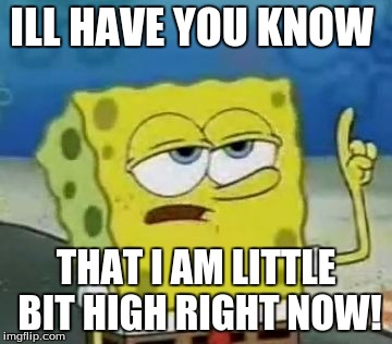 I'll Have You Know Spongebob Meme | ILL HAVE YOU KNOW THAT I AM LITTLE BIT HIGH RIGHT NOW! | image tagged in memes,ill have you know spongebob | made w/ Imgflip meme maker