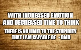 stupidity | WITH INCREASED EMOTION AND DECREASED TIME TO THINK THERE IS NO LIMIT TO THE STUPIDITY THAT I AM CAPABLE OF   - RMR | image tagged in stupidity | made w/ Imgflip meme maker