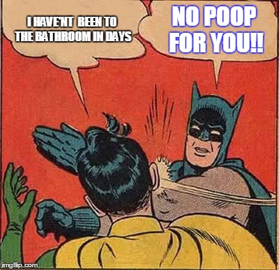 Batman Slapping Robin Meme | I HAVE'NT  BEEN TO THE BATHROOM IN DAYS NO POOP FOR YOU!! | image tagged in memes,batman slapping robin | made w/ Imgflip meme maker