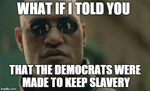 Matrix Morpheus | WHAT IF I TOLD YOU THAT THE DEMOCRATS WERE MADE TO KEEP SLAVERY | image tagged in memes,matrix morpheus | made w/ Imgflip meme maker