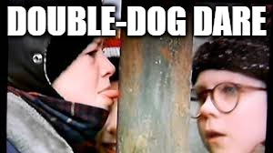 Christmas story licking pole | DOUBLE-DOG DARE | image tagged in christmas story licking pole | made w/ Imgflip meme maker