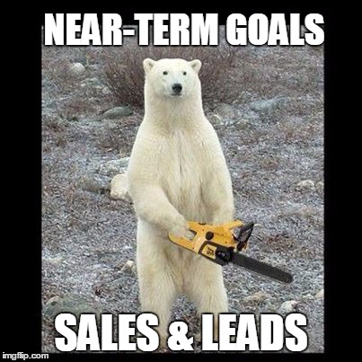Chainsaw Bear Meme | NEAR-TERM GOALS SALES & LEADS | image tagged in memes,chainsaw bear | made w/ Imgflip meme maker