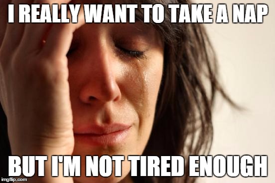 First World Problems Meme | I REALLY WANT TO TAKE A NAP BUT I'M NOT TIRED ENOUGH | image tagged in memes,first world problems | made w/ Imgflip meme maker