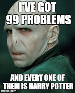 Voldemort | I'VE GOT 99 PROBLEMS AND EVERY ONE OF THEM IS HARRY POTTER | image tagged in voldemort | made w/ Imgflip meme maker