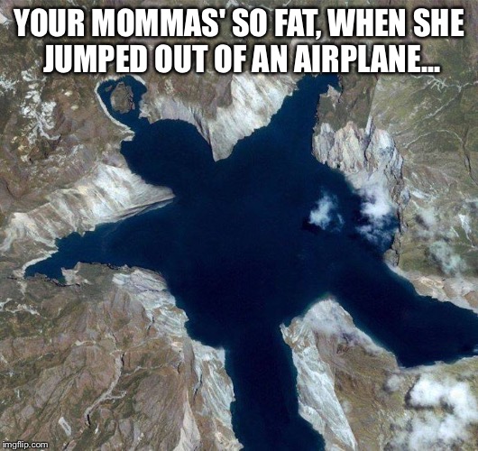 Your momma  | YOUR MOMMAS' SO FAT, WHEN SHE JUMPED OUT OF AN AIRPLANE... | image tagged in your mom,justjeff | made w/ Imgflip meme maker