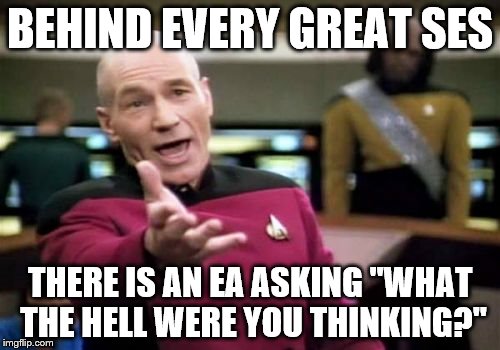 Picard Wtf Meme | BEHIND EVERY GREAT SES THERE IS AN EA ASKING "WHAT THE HELL WERE YOU THINKING?" | image tagged in memes,picard wtf | made w/ Imgflip meme maker