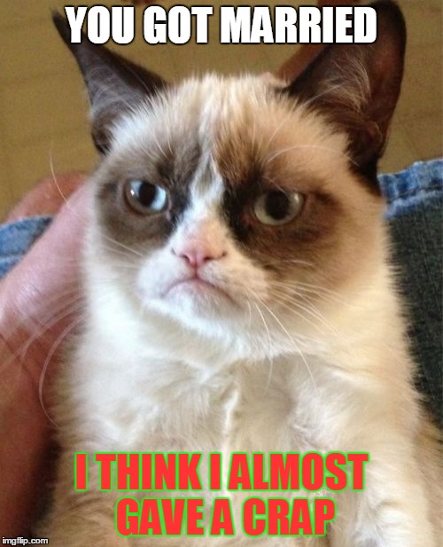 Grumpy Cat | YOU GOT MARRIED I THINK I ALMOST GAVE A CRAP | image tagged in memes,grumpy cat | made w/ Imgflip meme maker