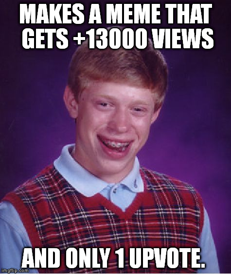 Here's the meme: https://imgflip.com/i/c5bz7 | MAKES A MEME THAT GETS +13000 VIEWS AND ONLY 1 UPVOTE. | image tagged in memes,bad luck brian | made w/ Imgflip meme maker