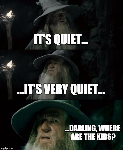 Life When Children Get Involved | IT'S QUIET... ...IT'S VERY QUIET... ...DARLING, WHERE ARE THE KIDS? | image tagged in memes,confused gandalf | made w/ Imgflip meme maker