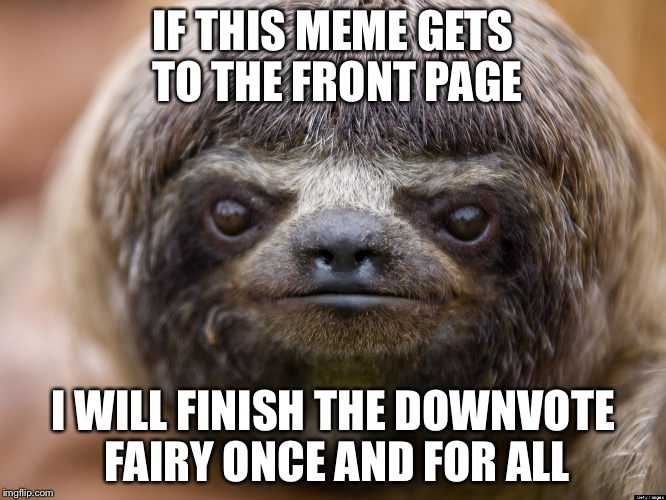 Like this please | IF THIS MEME GETS TO THE FRONT PAGE I WILL FINISH THE DOWNVOTE FAIRY ONCE AND FOR ALL | image tagged in sloth | made w/ Imgflip meme maker