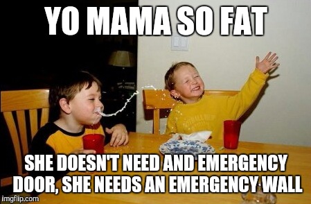 Yo Mamas So Fat Meme | YO MAMA SO FAT SHE DOESN'T NEED AND EMERGENCY DOOR, SHE NEEDS AN EMERGENCY WALL | image tagged in memes,yo mamas so fat | made w/ Imgflip meme maker