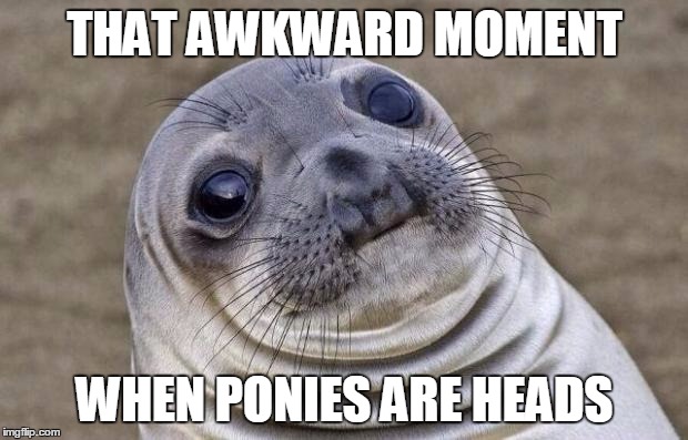 Awkward Moment Sealion Meme | THAT AWKWARD MOMENT WHEN PONIES ARE HEADS | image tagged in memes,awkward moment sealion | made w/ Imgflip meme maker