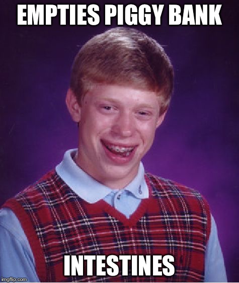 Bad Luck Brian | EMPTIES PIGGY BANK INTESTINES | image tagged in memes,bad luck brian | made w/ Imgflip meme maker