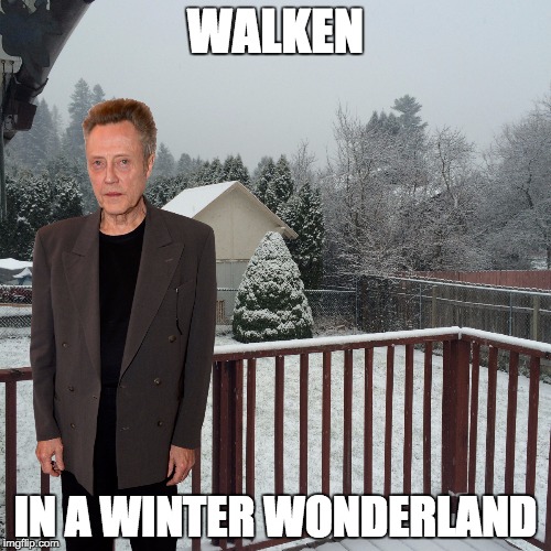 Walken In A Winter Wonderland | WALKEN IN A WINTER WONDERLAND | image tagged in christmas,christopher walken,happy holidays,holidays | made w/ Imgflip meme maker