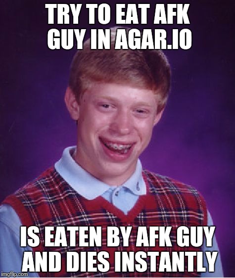 Bad Luck Brian | TRY TO EAT AFK GUY IN AGAR.IO IS EATEN BY AFK GUY AND DIES INSTANTLY | image tagged in memes,bad luck brian | made w/ Imgflip meme maker