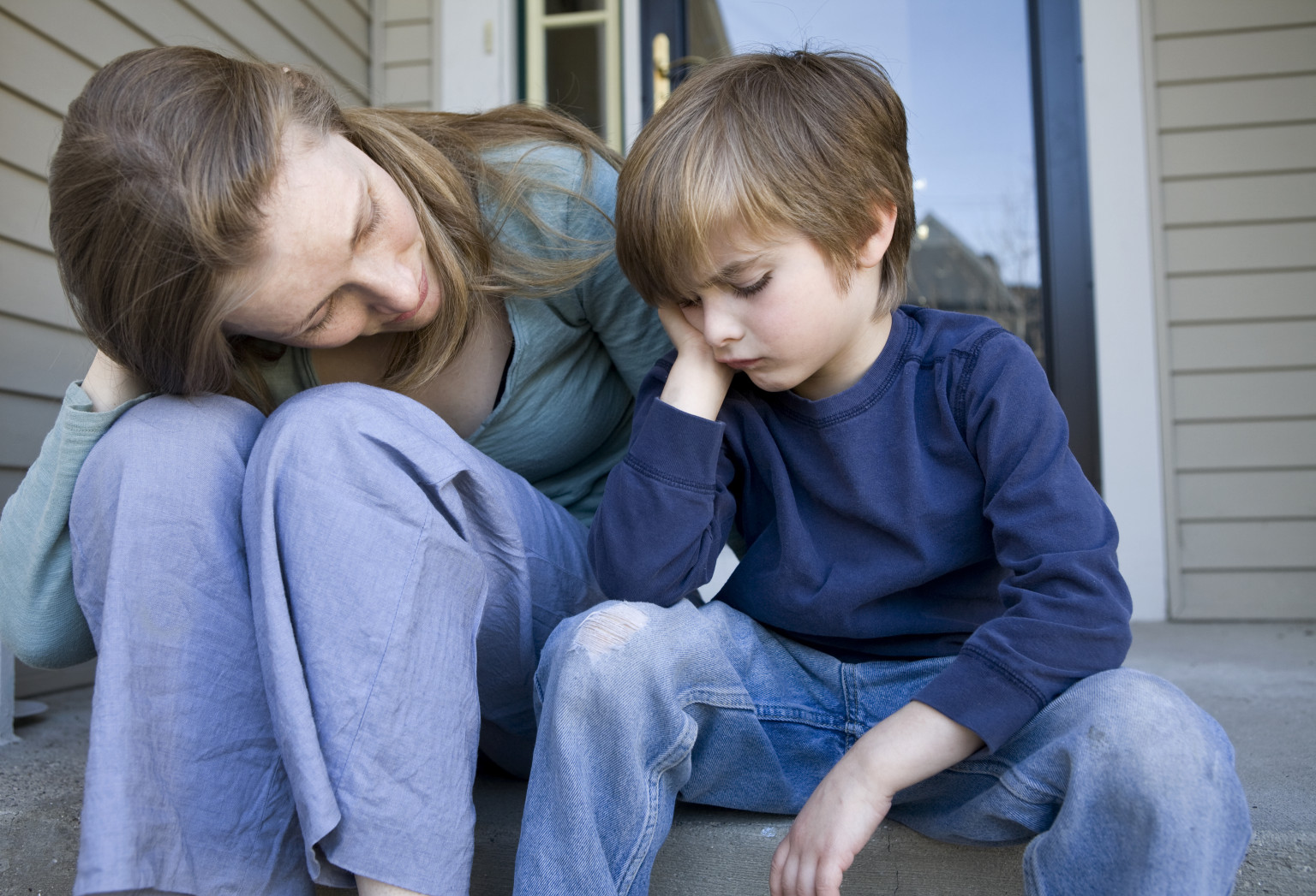 sad child with mother Blank Meme Template