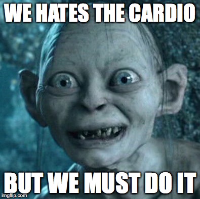 Gollum Meme | WE HATES THE CARDIO BUT WE MUST DO IT | image tagged in memes,gollum | made w/ Imgflip meme maker