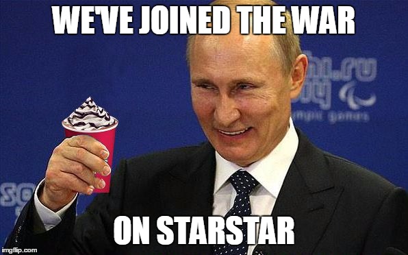 Red November | WE'VE JOINED THE WAR ON STARSTAR | image tagged in putin holding red cup,vladimir putin,memes,starbucks red cup | made w/ Imgflip meme maker