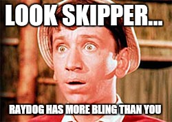 Gilligan | LOOK SKIPPER... RAYDOG HAS MORE BLING THAN YOU | image tagged in gilligan | made w/ Imgflip meme maker