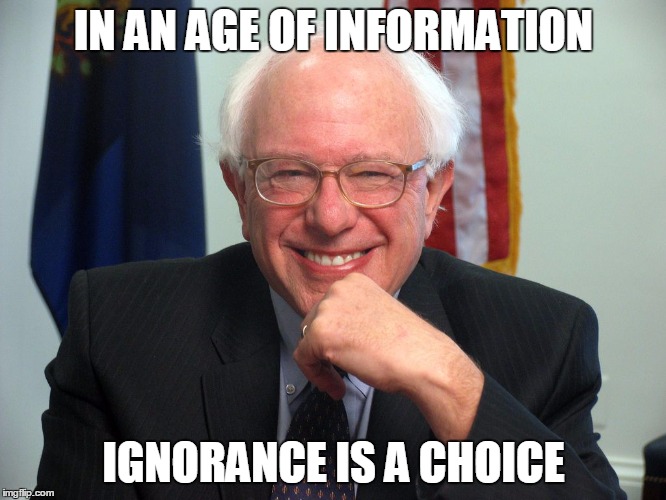 Vote Bernie Sanders | IN AN AGE OF INFORMATION IGNORANCE IS A CHOICE | image tagged in vote bernie sanders | made w/ Imgflip meme maker