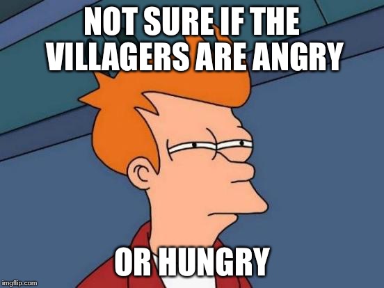 Futurama Fry Meme | NOT SURE IF THE VILLAGERS ARE ANGRY OR HUNGRY | image tagged in memes,futurama fry | made w/ Imgflip meme maker
