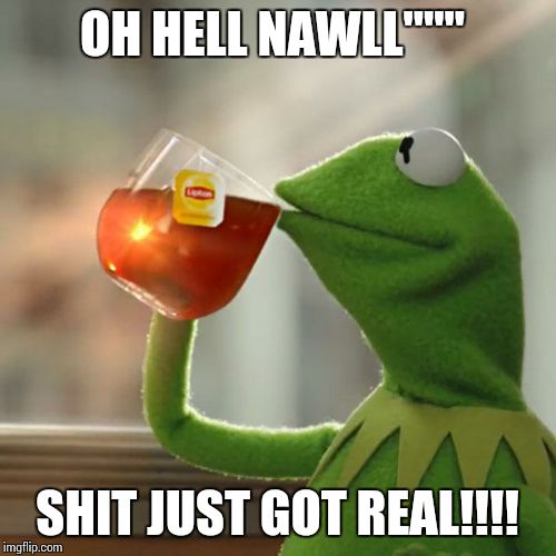 But That's None Of My Business Meme | OH HELL NAWLL""" SHIT JUST GOT REAL!!!! | image tagged in memes,but thats none of my business,kermit the frog | made w/ Imgflip meme maker