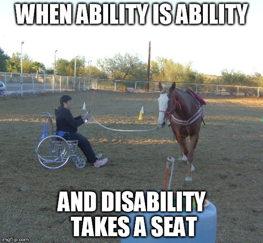 WHEN ABILITY IS ABILITY AND DISABILITY TAKES A SEAT | image tagged in disability,horses | made w/ Imgflip meme maker