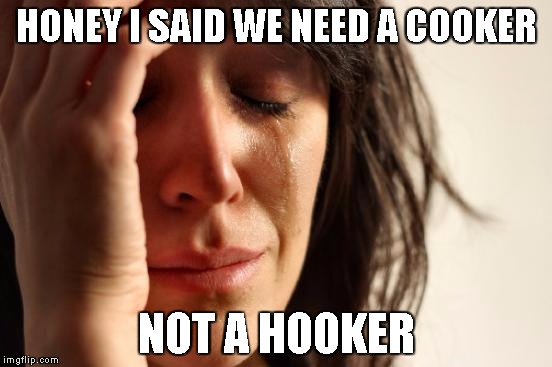 First World Problems | HONEY I SAID WE NEED A COOKER NOT A HOOKER | image tagged in memes,first world problems | made w/ Imgflip meme maker