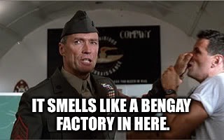 IT SMELLS LIKE A BENGAY FACTORY IN HERE. | image tagged in funny highway | made w/ Imgflip meme maker