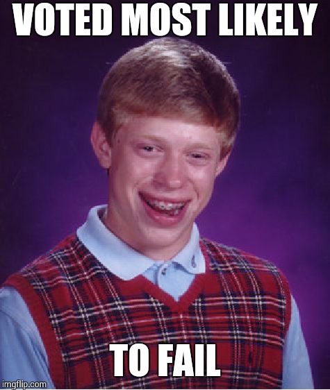 Bad Luck Brian Meme | VOTED MOST LIKELY TO FAIL | image tagged in memes,bad luck brian | made w/ Imgflip meme maker
