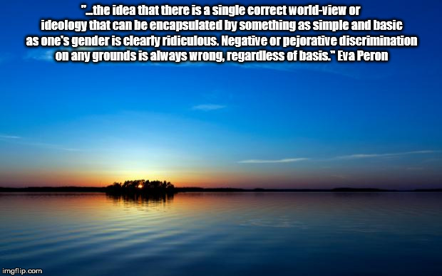 Inspirational Quote | "...the idea that there is a single correct world-view or ideology that can be encapsulated by something as simple and basic as one's gender | image tagged in inspirational quote | made w/ Imgflip meme maker