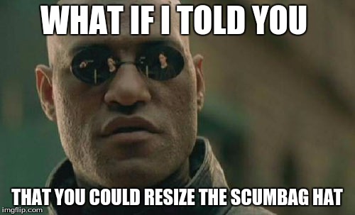 Matrix Morpheus Meme | WHAT IF I TOLD YOU THAT YOU COULD RESIZE THE SCUMBAG HAT | image tagged in memes,matrix morpheus | made w/ Imgflip meme maker