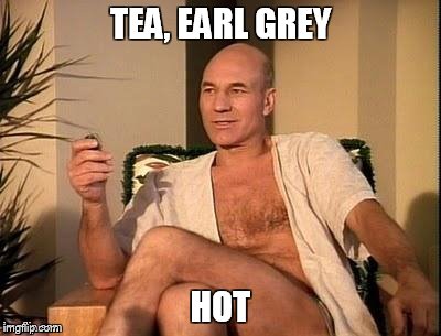 Sexy Picard | TEA, EARL GREY HOT | image tagged in sexy picard | made w/ Imgflip meme maker