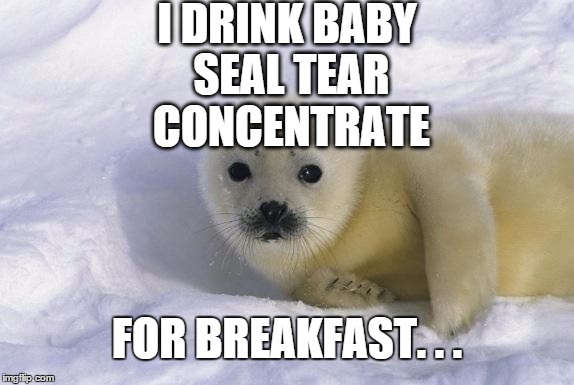 Baby seal | I DRINK BABY SEAL TEAR CONCENTRATE FOR BREAKFAST. . . | image tagged in death,evil,sad,funny,chill,good | made w/ Imgflip meme maker