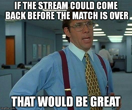 That Would Be Great Meme | IF THE STREAM COULD COME BACK BEFORE THE MATCH IS OVER THAT WOULD BE GREAT | image tagged in memes,that would be great | made w/ Imgflip meme maker