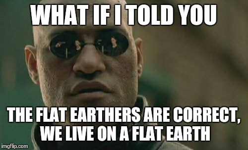 Check it out for yourself... | WHAT IF I TOLD YOU THE FLAT EARTHERS ARE CORRECT, WE LIVE ON A FLAT EARTH | image tagged in memes,matrix morpheus | made w/ Imgflip meme maker