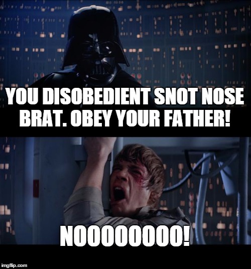 Star Wars No | YOU DISOBEDIENT SNOT NOSE BRAT. OBEY YOUR FATHER! NOOOOOOOO! | image tagged in memes,star wars no | made w/ Imgflip meme maker