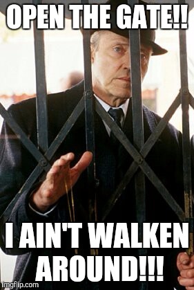 OPEN THE GATE!! I AIN'T WALKEN AROUND!!! | image tagged in walkenlay | made w/ Imgflip meme maker