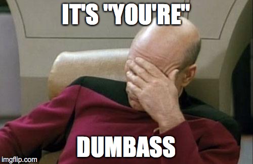 Captain Picard Facepalm Meme | IT'S "YOU'RE" DUMBASS | image tagged in memes,captain picard facepalm | made w/ Imgflip meme maker